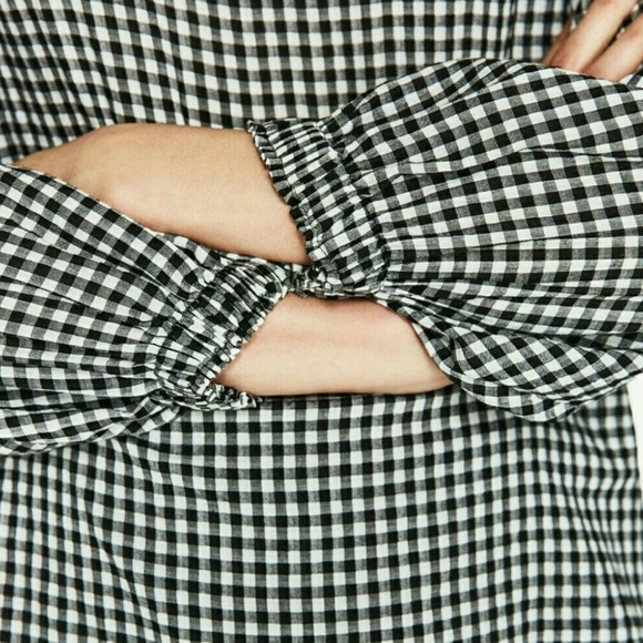 Zara Black & White Gingham Long Sleeve Top - Ruffle Plaid Neckline
MEDIUM - Picture 6 of 14